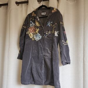 Live a Little Embroidered Floral  Coat in Gray